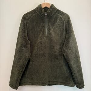 Nordstrom Fleece Pullover Men's L 1/4 Zip Thick Green Comfy Cozy Outdoors Warm